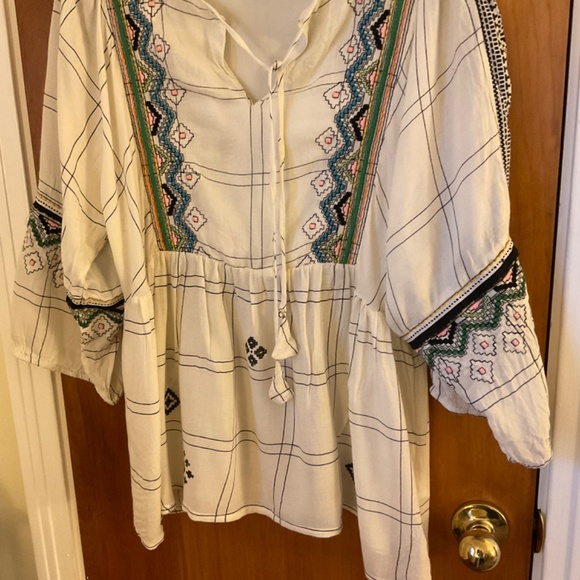 Vineet Bahl Anthropologie Embroidered Aztec Blouse Boho Top Sz L READ - Picture 3 of 12